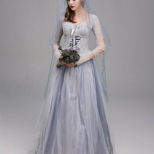 Women Gothic Lace Halloween Corpse Bride Costume Dress | Maxi 0