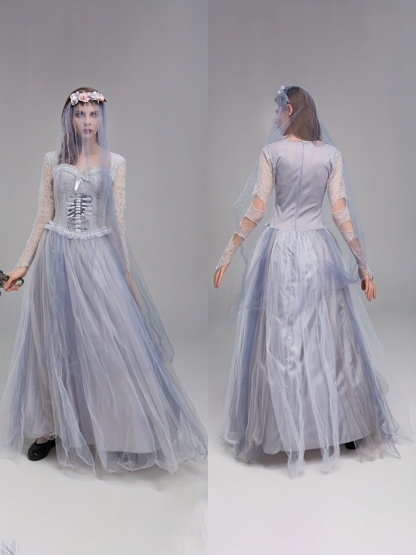 Women Gothic Lace Halloween Corpse Bride Costume Dress | Maxi 1