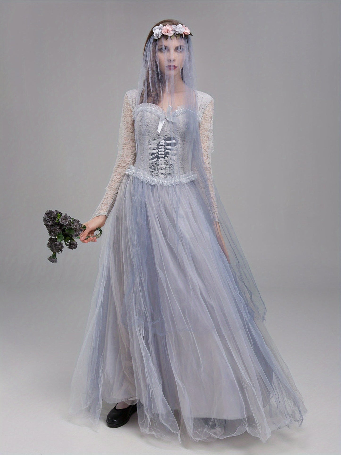 Women Gothic Lace Halloween Corpse Bride Costume Dress | Maxi 2