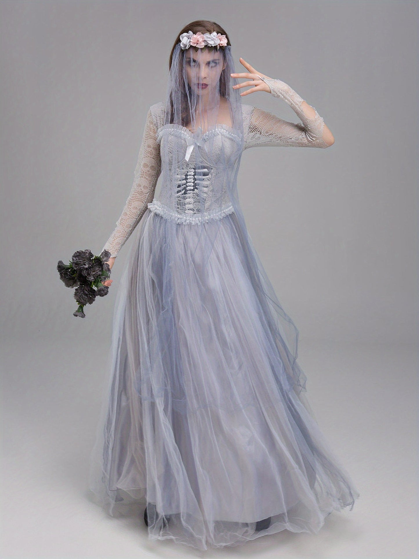 Women Gothic Lace Halloween Corpse Bride Costume Dress | Maxi 4