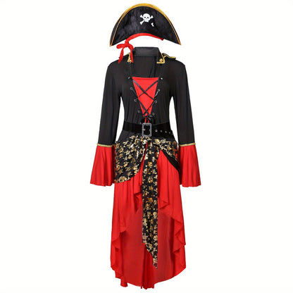 Women Pirate Lace-Up Halloween Costume Dress | Long Sleeve Asymmetrical 2