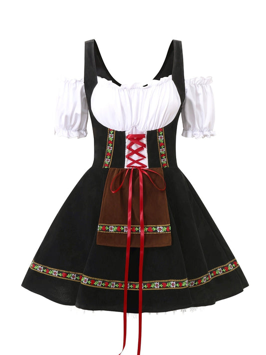 Women Plus Size Bavarian Halloween Costume Dress | Puff Sleeve Mini 0
