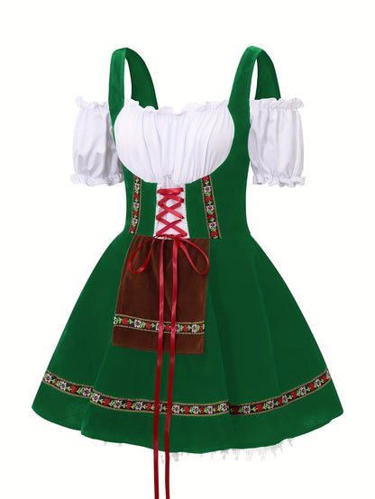 Women Plus Size Bavarian Halloween Costume Dress | Puff Sleeve Mini 3