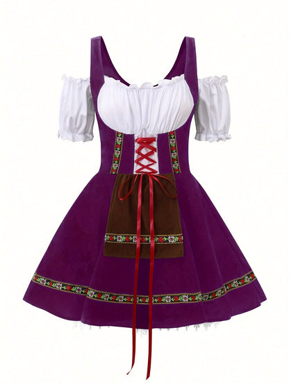 Women Plus Size Bavarian Halloween Costume Dress | Puff Sleeve Mini 6
