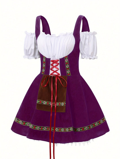 Women Plus Size Bavarian Halloween Costume Dress | Puff Sleeve Mini 7