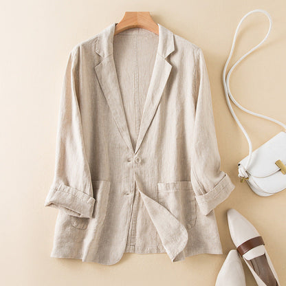 Women's Casual Jacket with Lapel Collar and Patch Pockets – Lightweight Relaxed Fit for Spring and Autumn 0