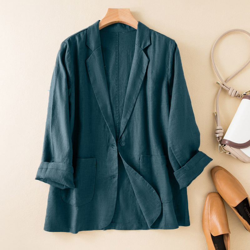 Women's Casual Jacket with Lapel Collar and Patch Pockets – Lightweight Relaxed Fit for Spring and Autumn 1