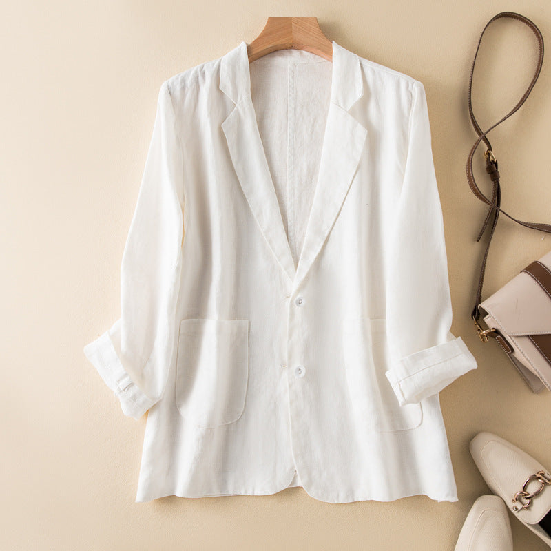 Women's Casual Jacket with Lapel Collar and Patch Pockets – Lightweight Relaxed Fit for Spring and Autumn 2