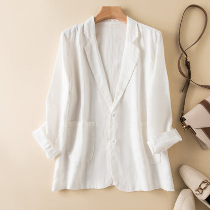 Women's Casual Jacket with Lapel Collar and Patch Pockets – Lightweight Relaxed Fit for Spring and Autumn 2