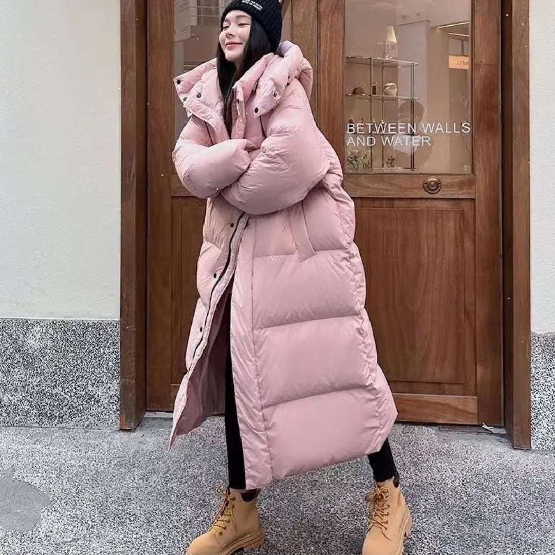 Women's Cozy Winter Long Puffer Hooded Jacket | Warm 4