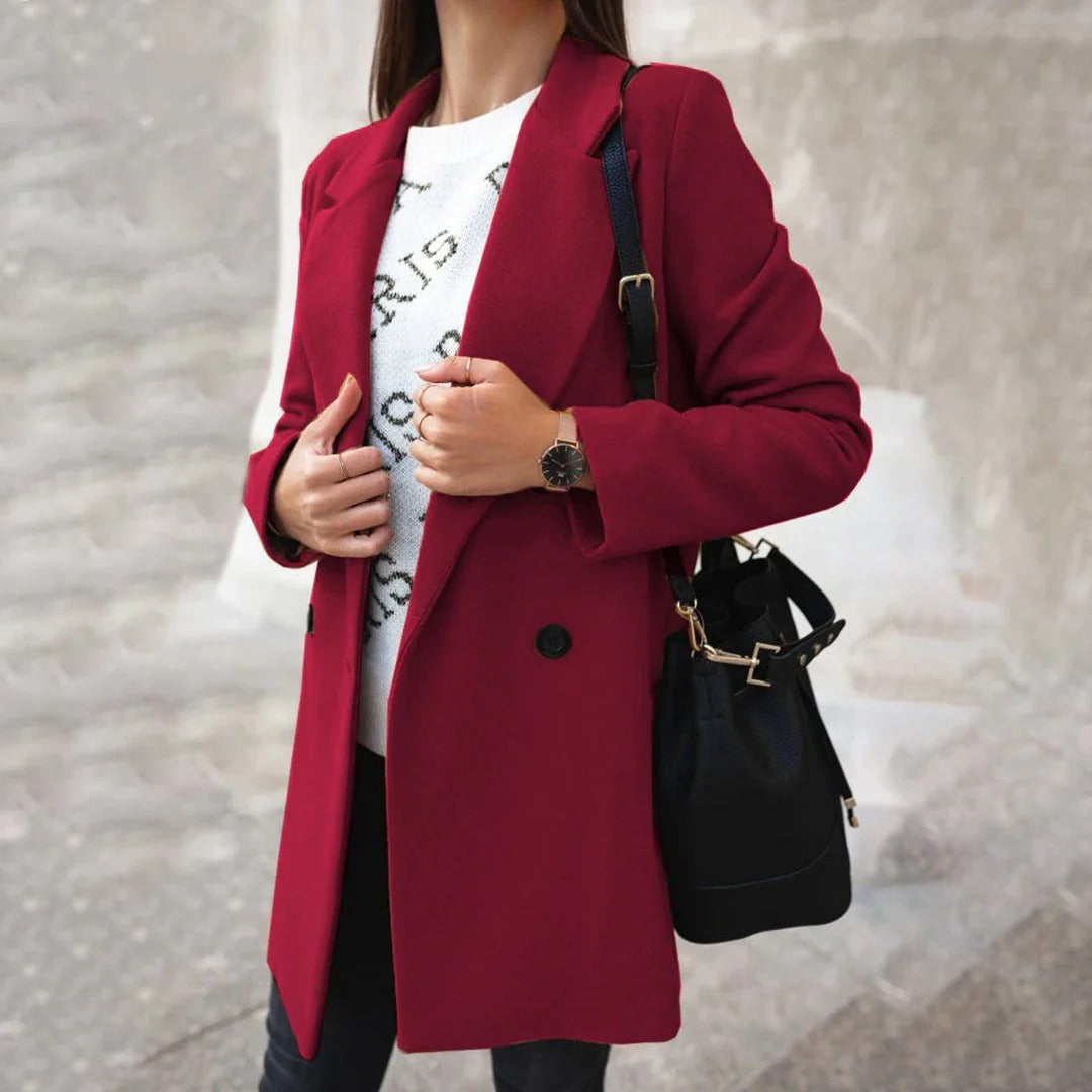 Women's Double-Breasted Wool Coat – Mid-Length Winter Coat for Autumn/Semi-Formal Style 1