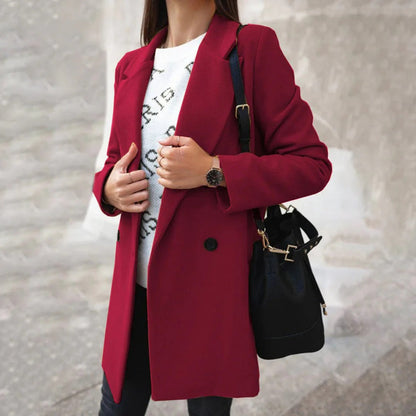 Women's Double-Breasted Wool Coat – Mid-Length Winter Coat for Autumn/Semi-Formal Style 1