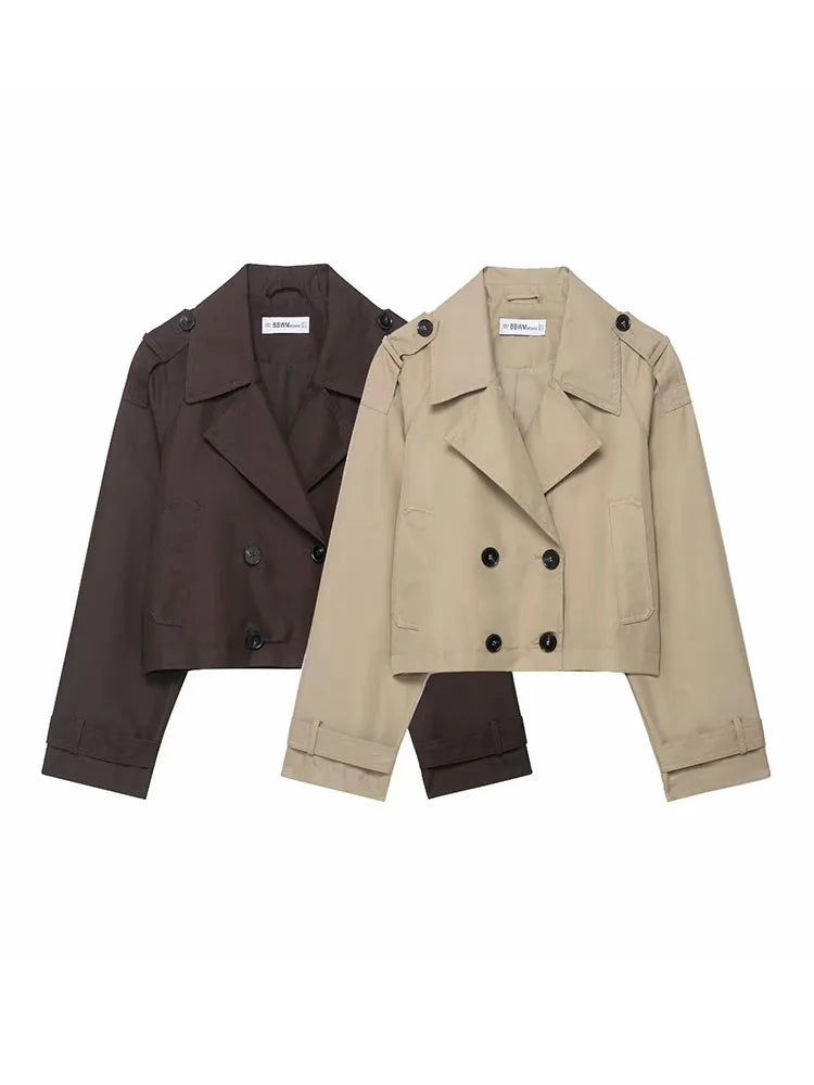 Women's Double Breasted Trench Coat with Pockets – Stylish Autumn Winter Office Jacket 0