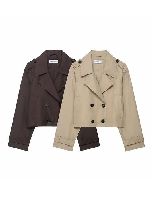 Women's Double Breasted Trench Coat with Pockets – Stylish Autumn Winter Office Jacket 0