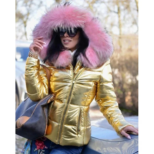 Women’s Fitted Quilted Puffer Jacket with Faux Fur Hood – Stylish Cold Weather Outerwear 0