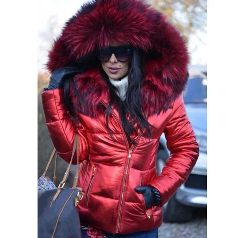 Women’s Fitted Quilted Puffer Jacket with Faux Fur Hood – Stylish Cold Weather Outerwear 1
