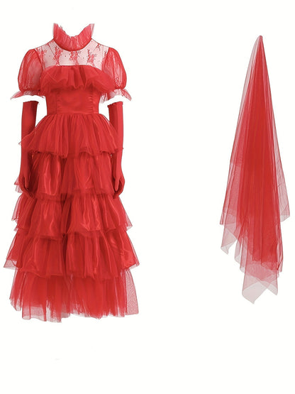 Women’s Gothic Lace Halloween Movie Costume Dress | Tiered Maxi 4