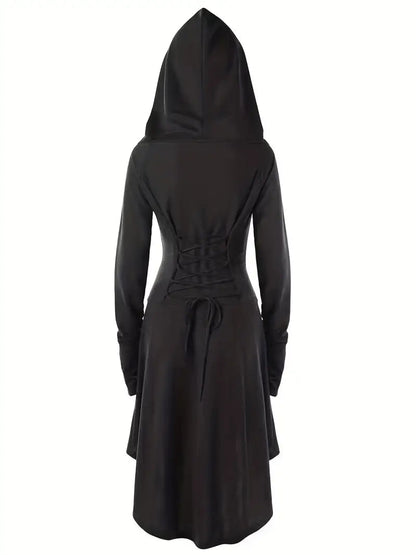 Women’s Gothic Lace Up Halloween Movie Costume Dress | Hooded Long Sleeve 1