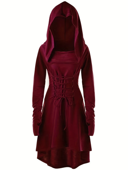 Women’s Gothic Lace Up Halloween Movie Costume Dress | Hooded Long Sleeve 2