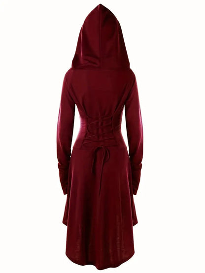 Women’s Gothic Lace Up Halloween Movie Costume Dress | Hooded Long Sleeve 3
