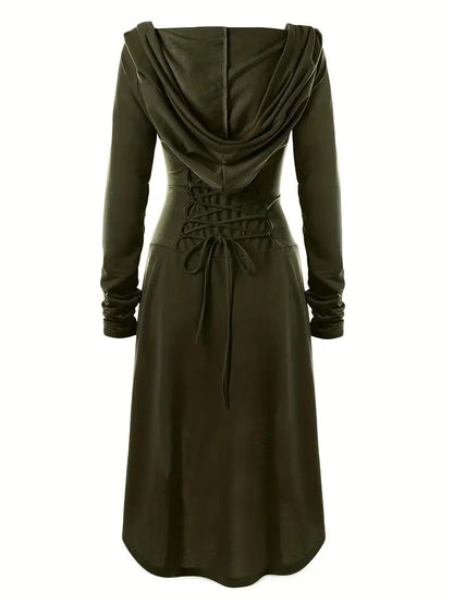 Women’s Gothic Lace Up Halloween Movie Costume Dress | Hooded Long Sleeve 5