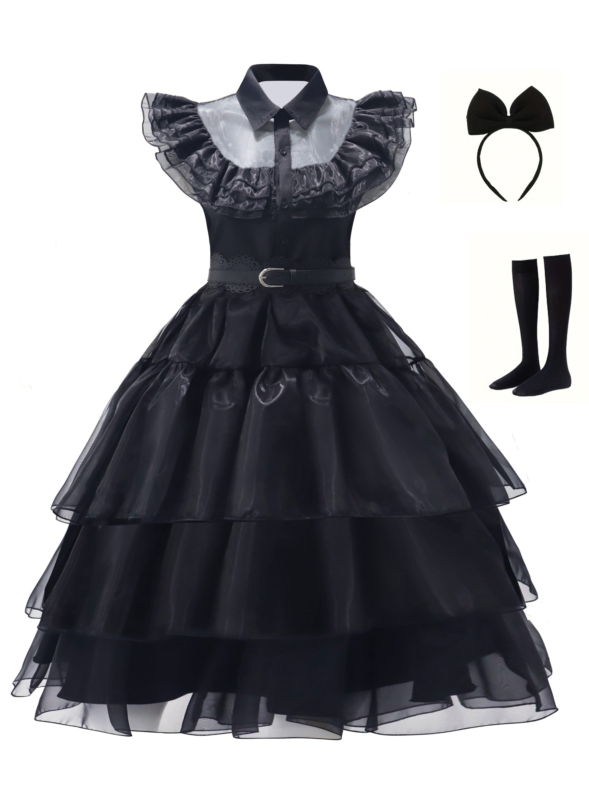 Women’s Gothic Ruffle Halloween Movie Costume Dress | Layered Midi Set 0