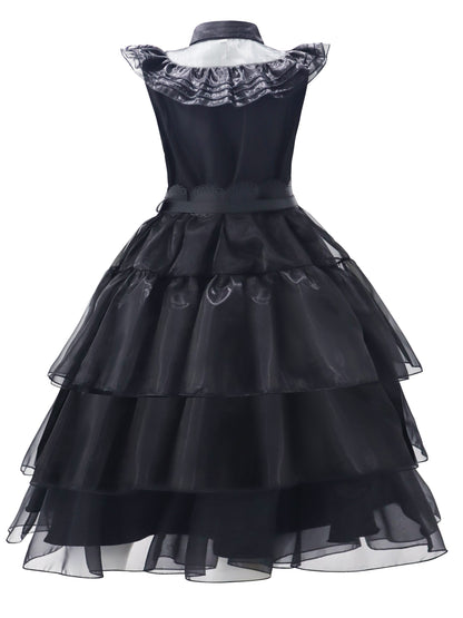 Women’s Gothic Ruffle Halloween Movie Costume Dress | Layered Midi Set 1