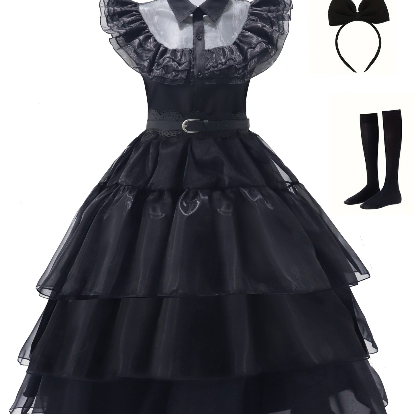 Women’s Gothic Ruffle Halloween Movie Costume Dress | Layered Midi Set 5