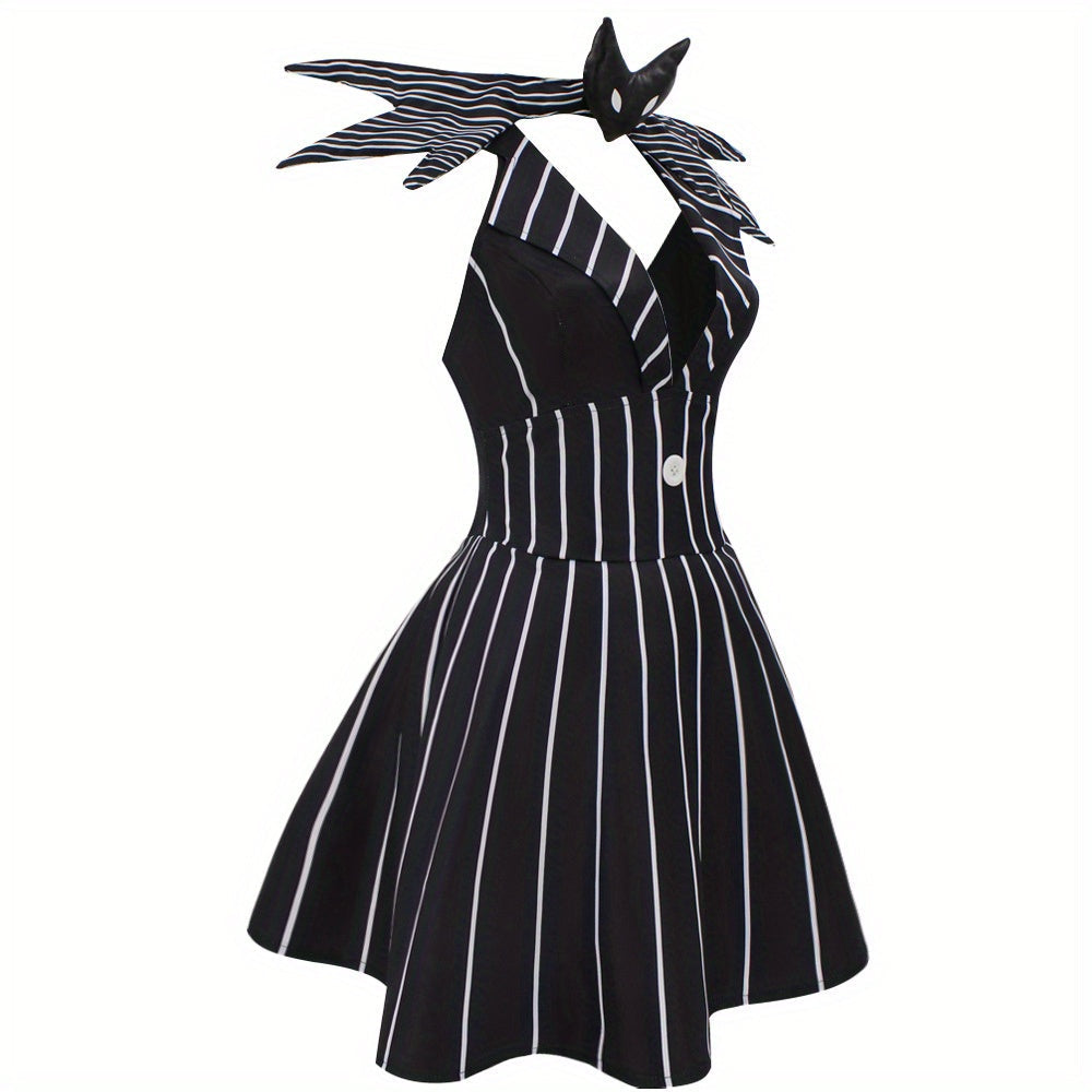 Women's Gothic Striped Halloween Costume Dress | Mini 1