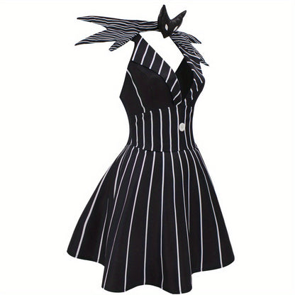 Women's Gothic Striped Halloween Costume Dress | Mini 1