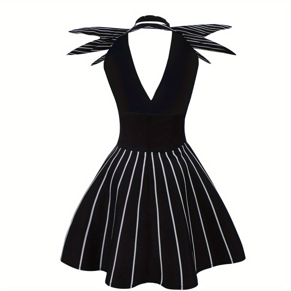 Women's Gothic Striped Halloween Costume Dress | Mini 3