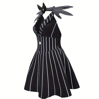 Women's Gothic Striped Halloween Costume Dress | Mini 4