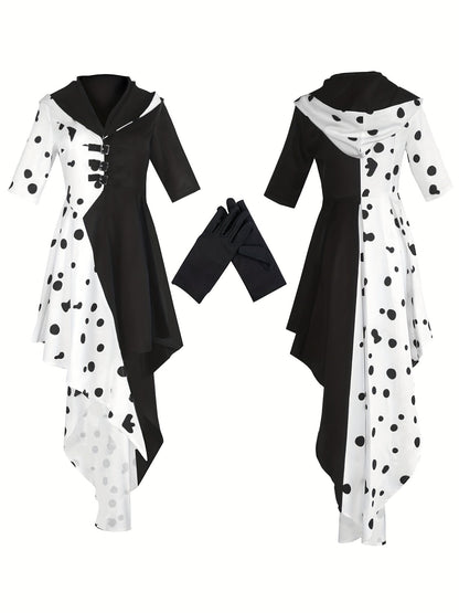 Women’s Hooded Dalmatian Halloween Movie Costume Dress | Asymmetrical High Low 2
