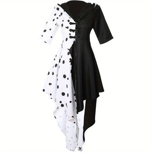 Women’s Hooded Halloween Movie Costume Dress | Asymmetrical Dalmatian 0