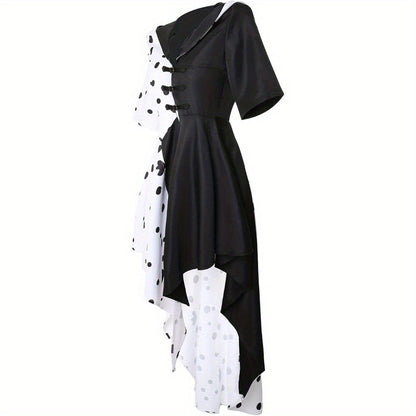 Women’s Hooded Halloween Movie Costume Dress | Asymmetrical Dalmatian 1