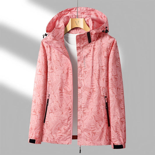 Women's Lightweight Waterproof Jacket with Adjustable Hood and Zip Pockets for Outdoor Activities 0