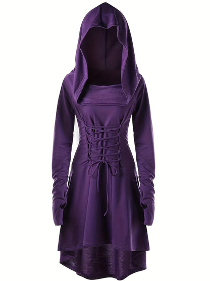 Women’s Medieval Lace Up Halloween Movie Costume Dress | Hooded Long Sleeve 0