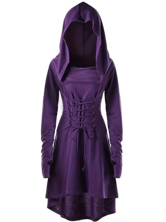 Women’s Medieval Lace Up Halloween Movie Costume Dress | Hooded Long Sleeve 0