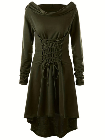 Women’s Medieval Lace Up Halloween Movie Costume Dress | Hooded Long Sleeve 2