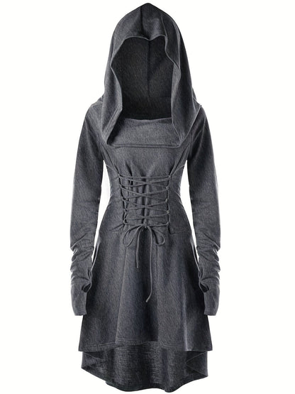 Women’s Medieval Lace Up Halloween Movie Costume Dress | Hooded Long Sleeve 4