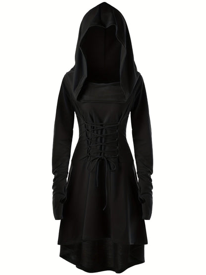 Women’s Medieval Lace Up Halloween Movie Costume Dress | Hooded Long Sleeve 5