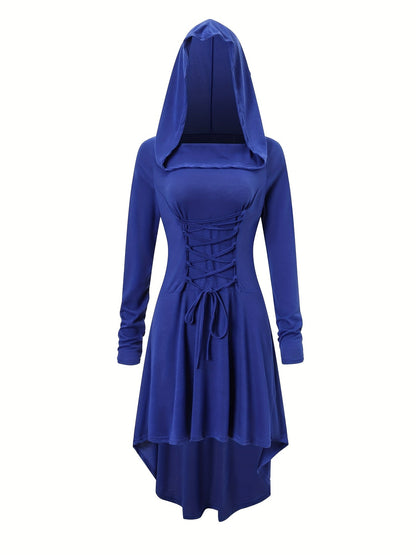 Women’s Medieval Lace Up Halloween Movie Costume Dress | Hooded Long Sleeve 6