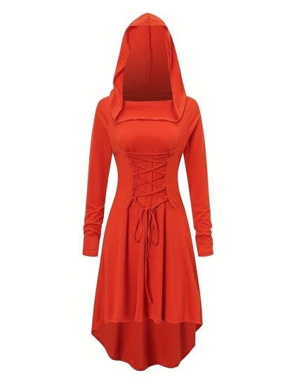 Women’s Medieval Lace Up Halloween Movie Costume Dress | Hooded Long Sleeve 7