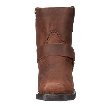 Women's Mid-Cut Black Leather Biker Boots with Harness Detail – Durable and Stylish 4