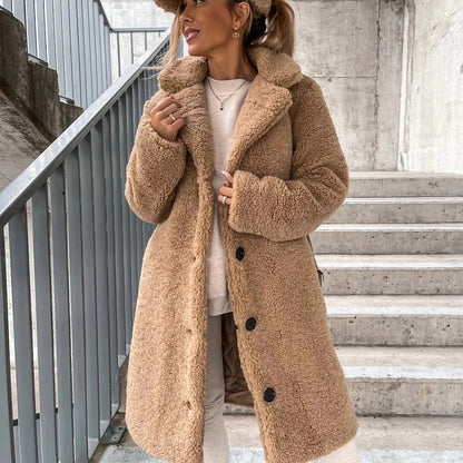 Women's Oversized Faux Fur Teddy Coat with Notched Lapel – Warm Winter Coat for Casual Wear 0