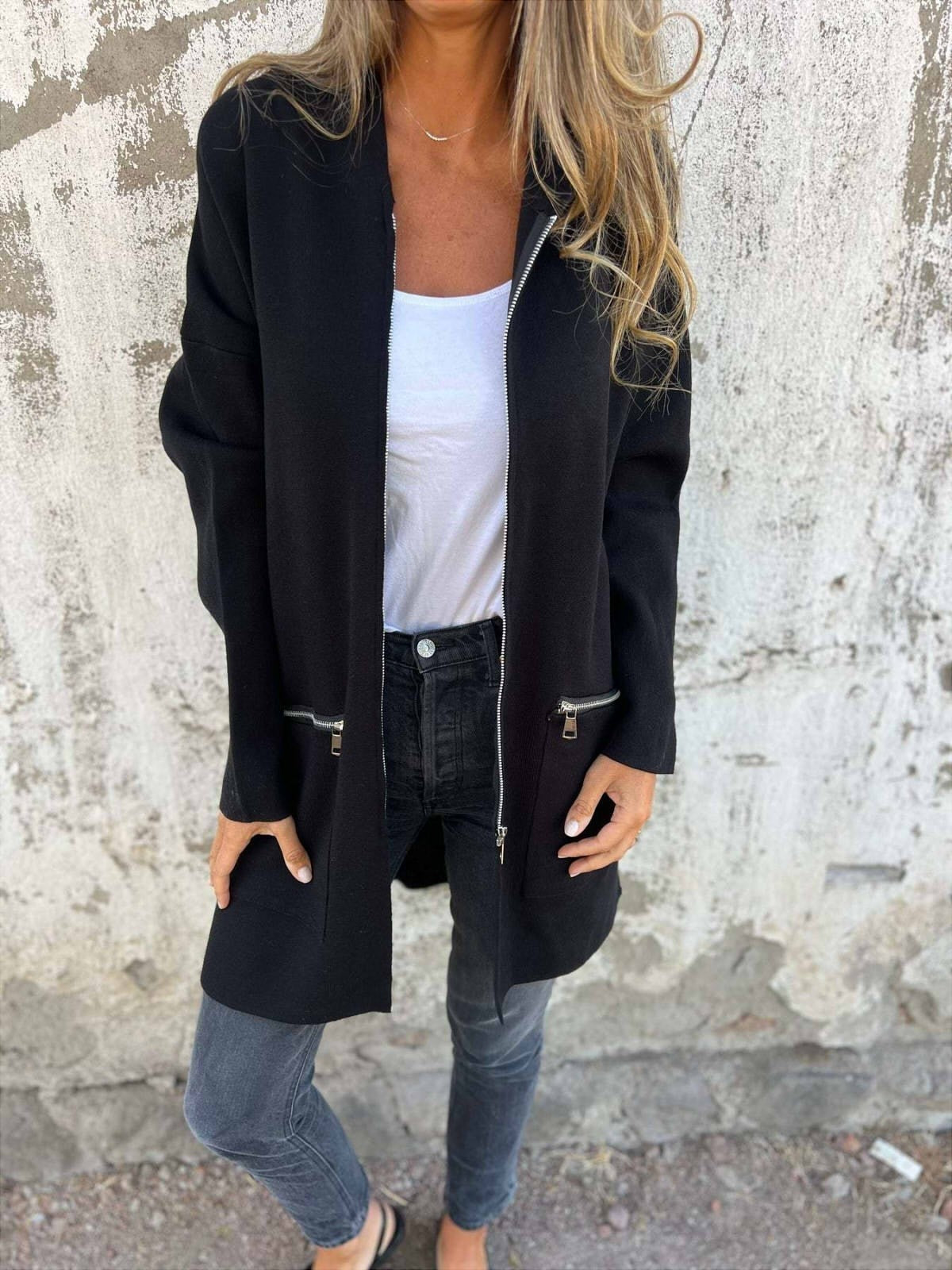 Women's Oversized Hooded Jacket, Knee-Length Winter Coat with Zip Pockets for Casual Style 0
