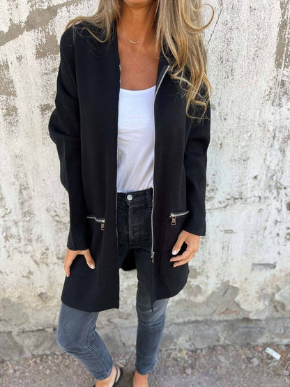 Women's Oversized Hooded Jacket, Knee-Length Winter Coat with Zip Pockets for Casual Style 0
