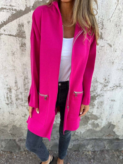 Women's Oversized Hooded Jacket, Knee-Length Winter Coat with Zip Pockets for Casual Style 1