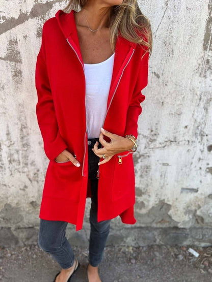 Women's Oversized Hooded Jacket, Knee-Length Winter Coat with Zip Pockets for Casual Style 3