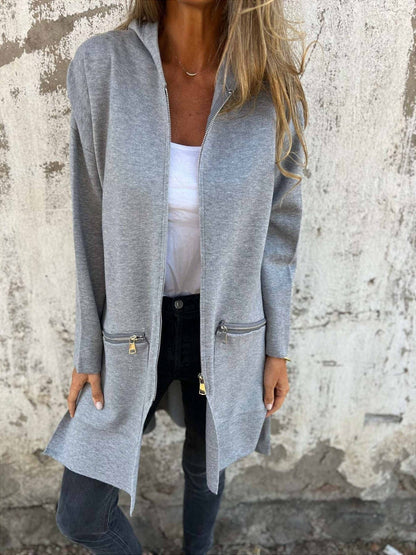 Women's Oversized Hooded Jacket, Knee-Length Winter Coat with Zip Pockets for Casual Style 4